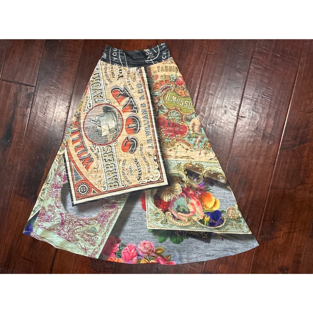 IPNG Design Trompe L'oeilโ Vintage Barber Soap Patchwork Maxi Skirt M/L US 6/8